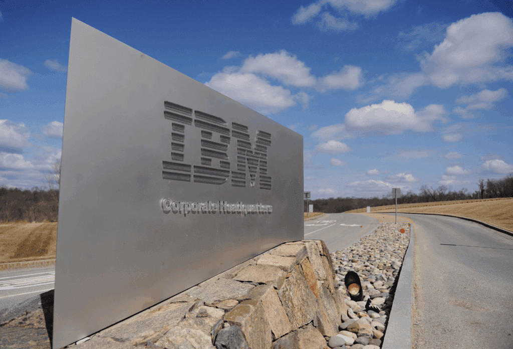 IBM corporate headquarters sign, representing research on the financial impact and regulatory fines associated with a data breach, referenced in IBM’s 2025 cost of a data breach report.