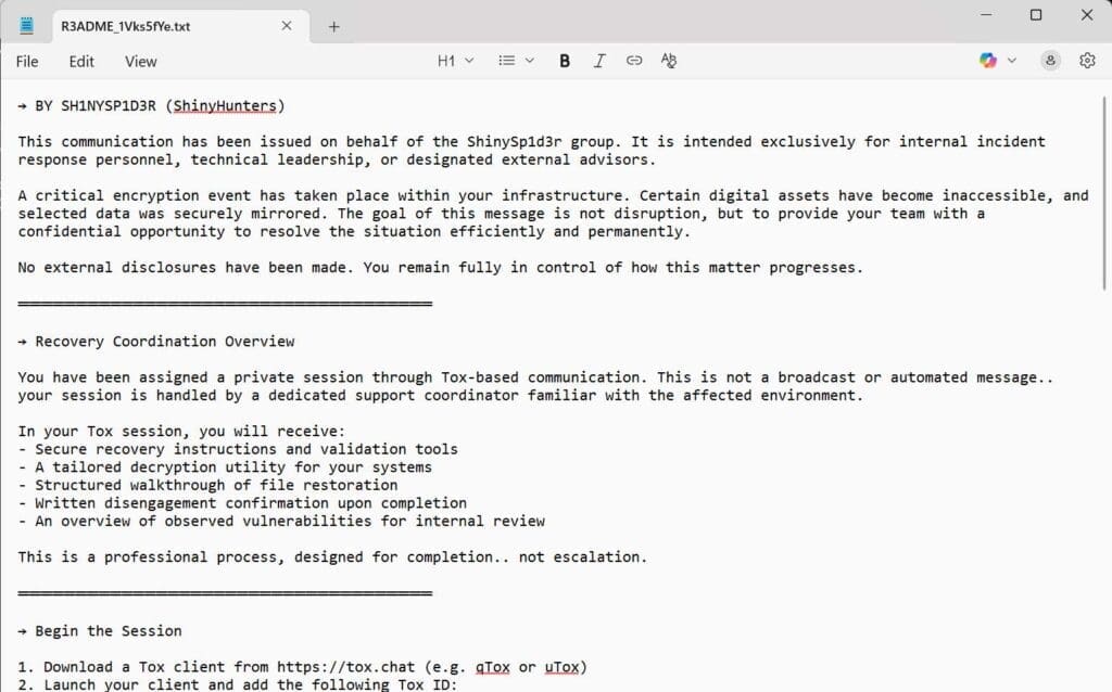 Ransomware note opened on a Windows desktop, demonstrating the type of message attackers leave after a ransomware attack triggered through a phishing email.