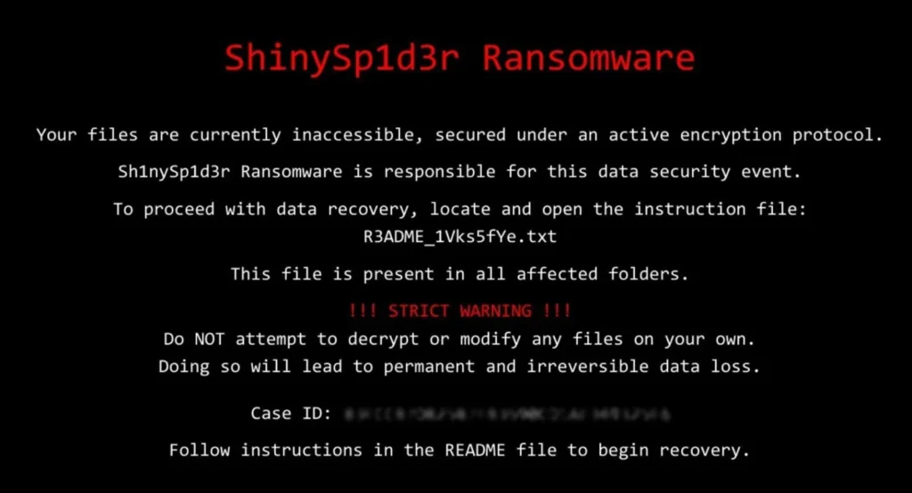 Ransomware lock screen with red and white text warning that files are encrypted, illustrating what ransomware looks like during an active ransomware attack commonly triggered by phishing email infiltration.