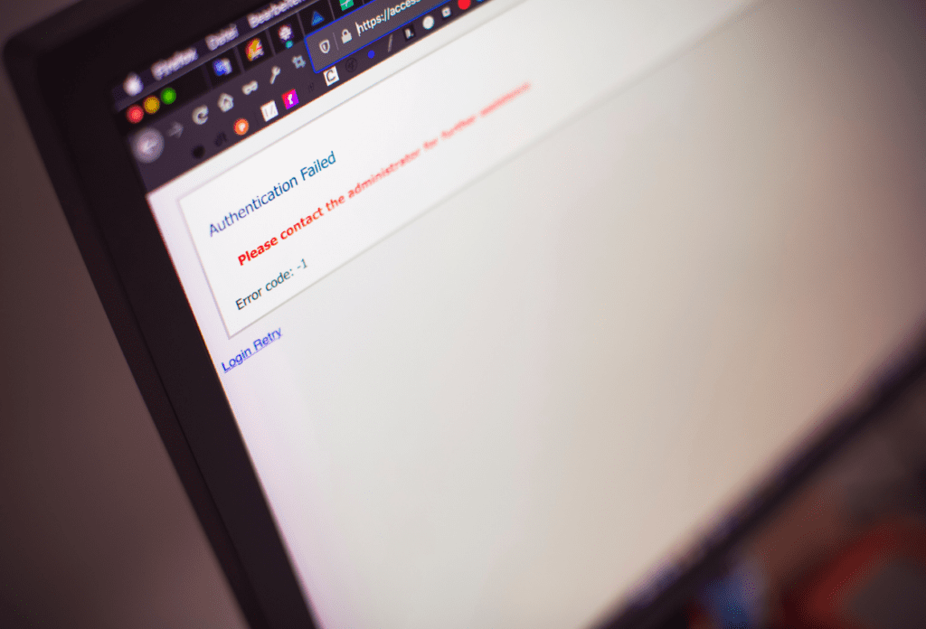 Authentication failed error message on login screen highlighting need for stricter verification in zero trust security