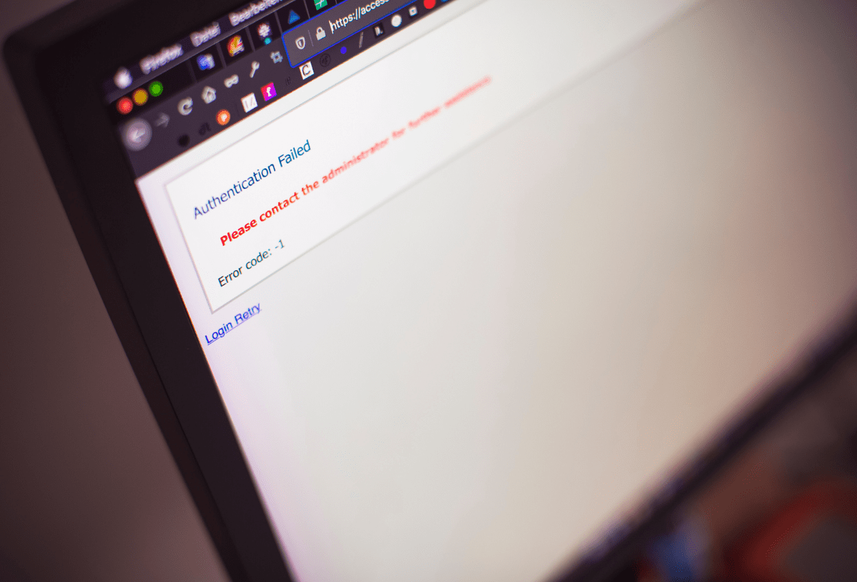 Authentication failed error message on login screen highlighting need for stricter verification in zero trust security